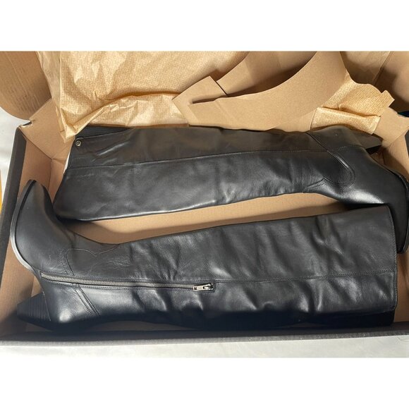 NWT Frye June Over The‎ Knee Boot Black Leather Heeled Size 9M Half Zip